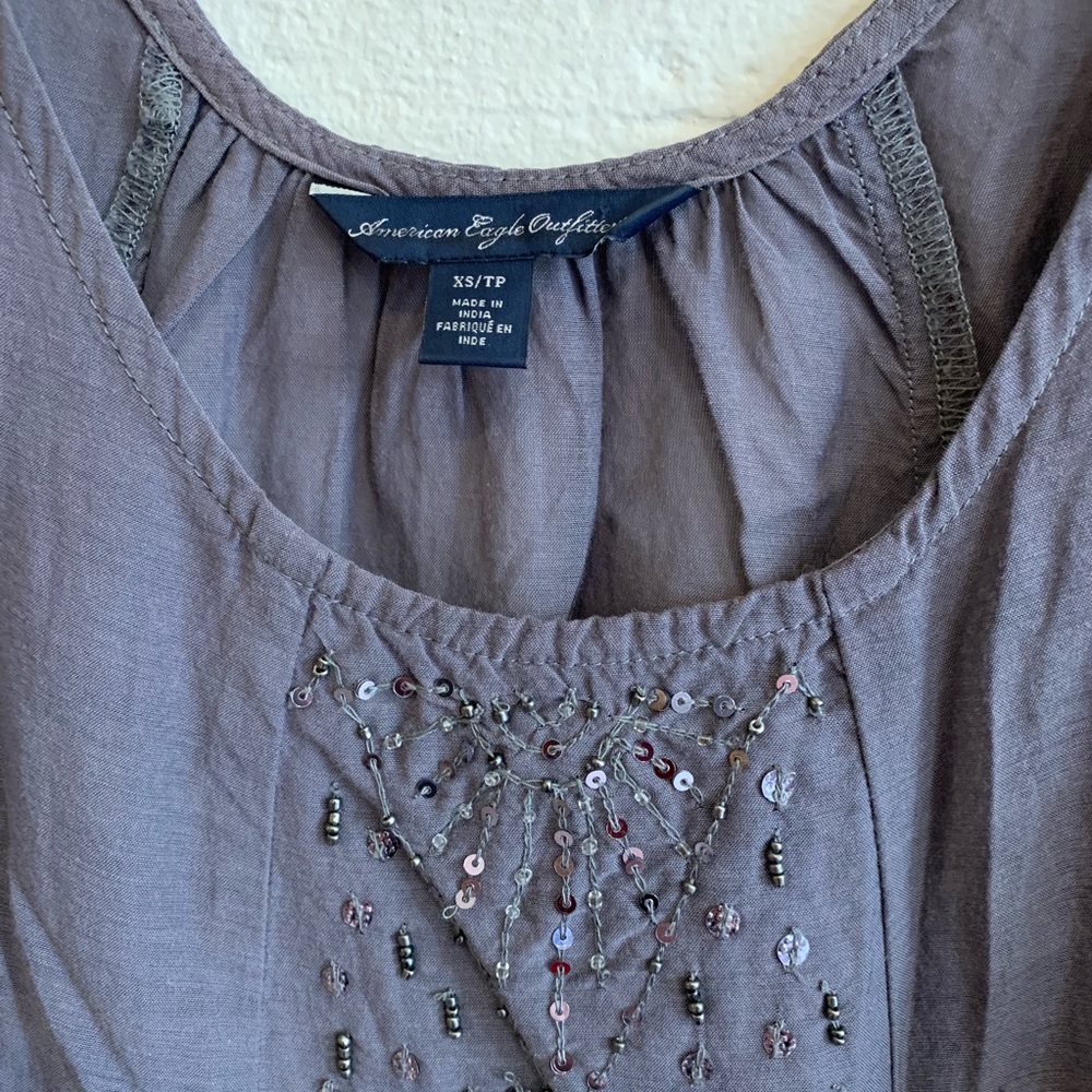 American Eagle Gray Sequin Ruffle Tank - Picture 2 of 7